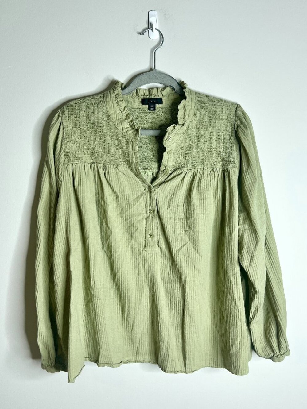 J. Crew 100% Cotton Long-Sleeve Soft Gauze Garden Top Sage Green Plus Size 2X